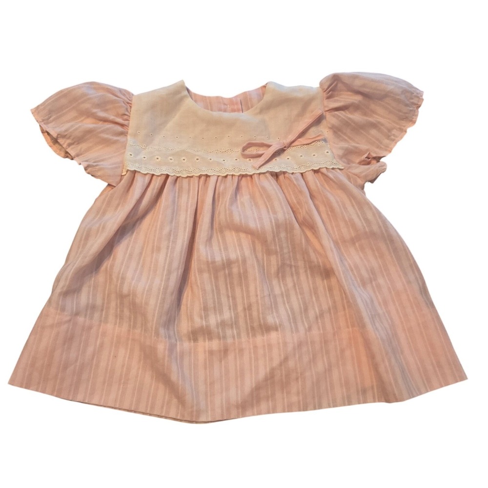 Vintage Alexis 6M Pink And‎ White Floral Embroidered Dress Baby Girl 70s 80s 90s
